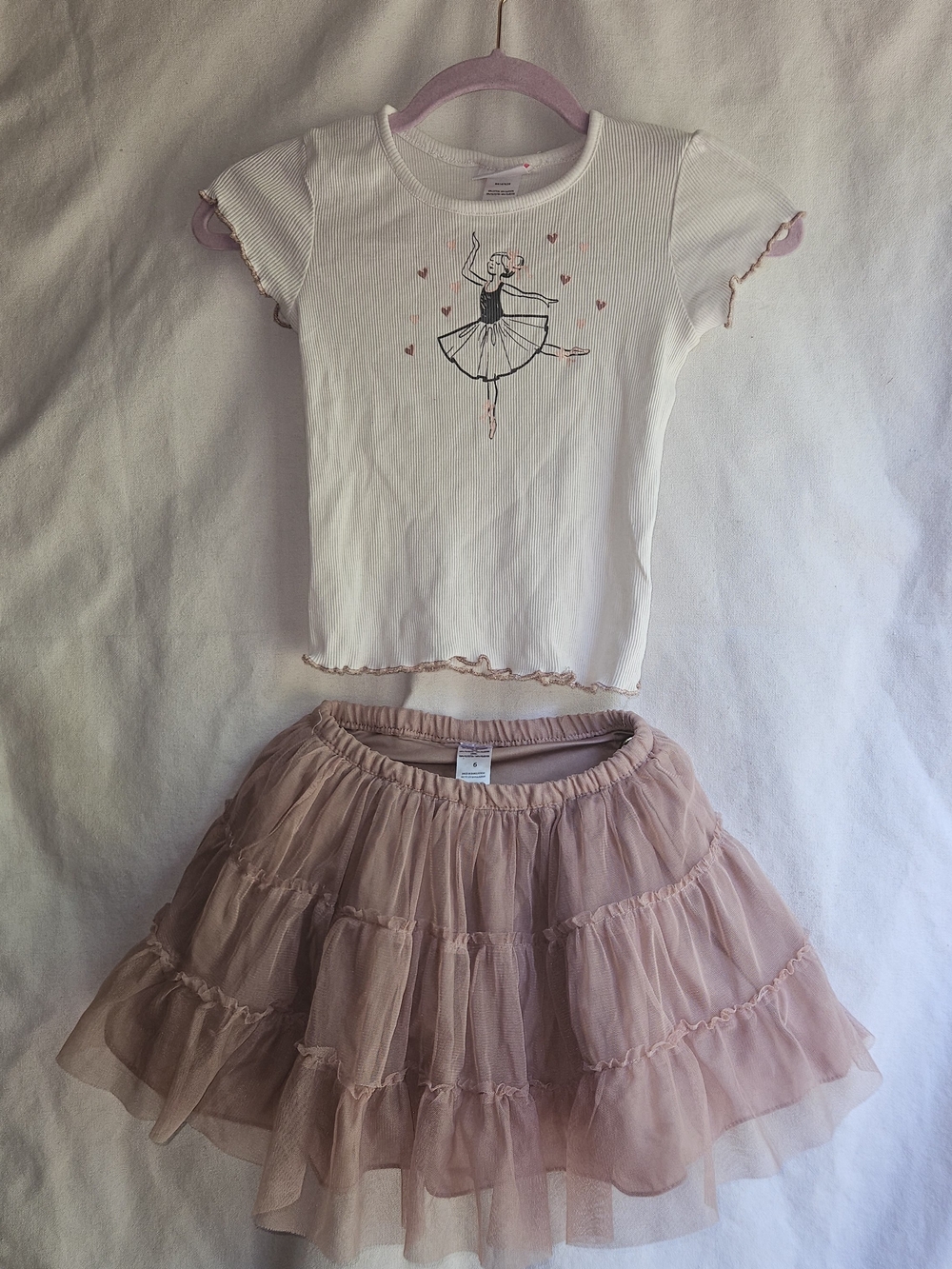 Little Lass Girls 2 Piece Set Size 6 Ballerina Tee Tutu Skirt Pink